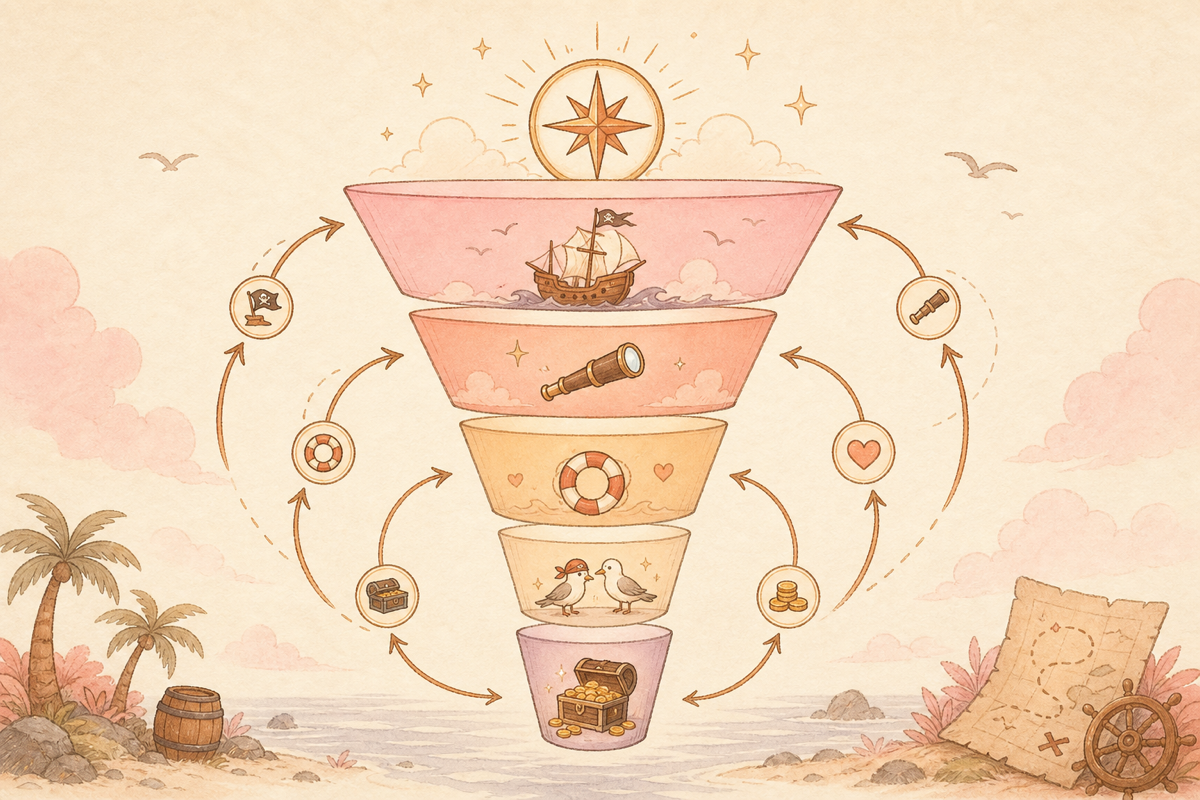 AARRR funnel과 north star metric, growth loop 통합 다이어그램