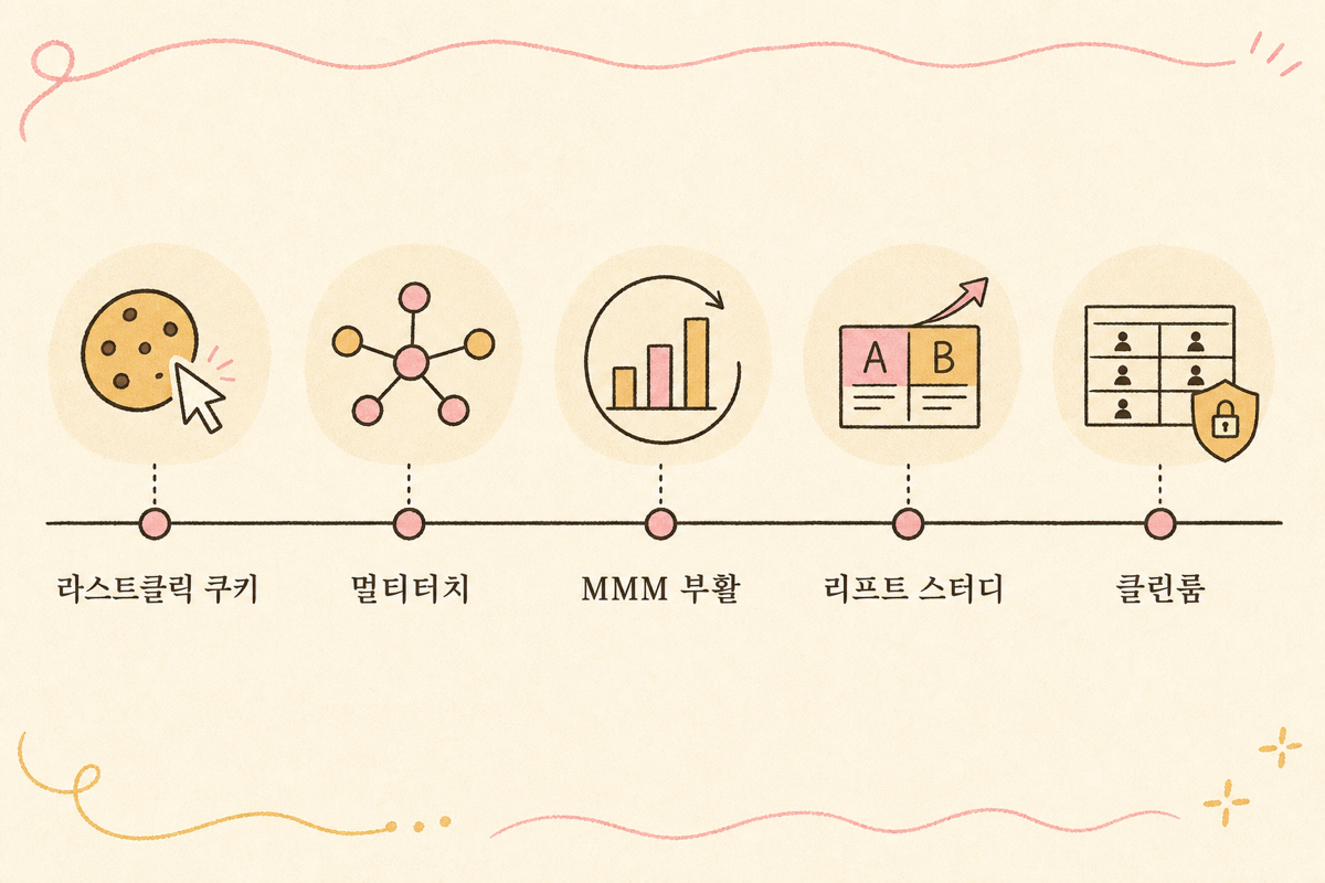 어트리뷰션 도구의 시간 흐름 — last-click부터 클린룸까지 변화 다이어그램