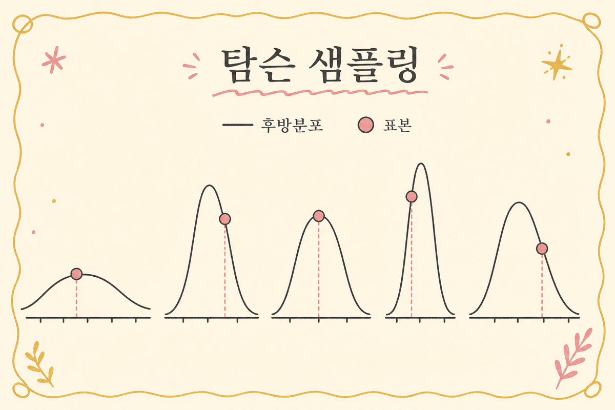 Thompson Sampling — 사후 분포에서 한 번 샘플링해 선택하는 다이어그램