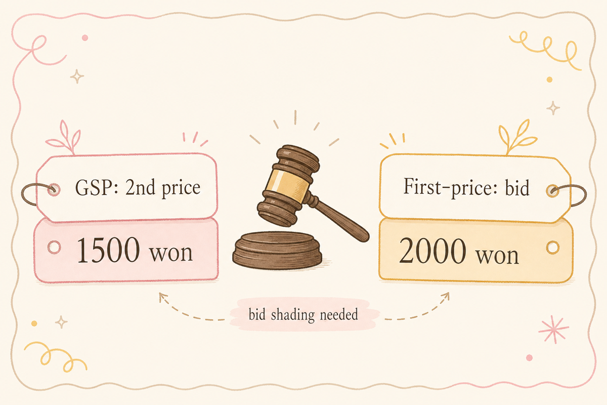 GSP는 두 번째 가격을 내고 first-price는 내가 부른 가격을 그대로 낸다