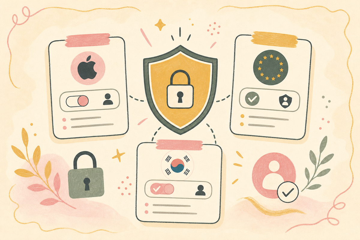 3대 프라이버시 규제(iOS ATT·GDPR·PIPA) 비교 다이어그램