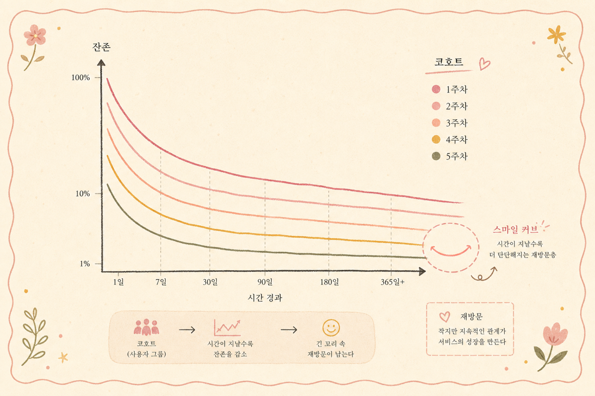 retention curve의 5가지 정보 층 다이어그램