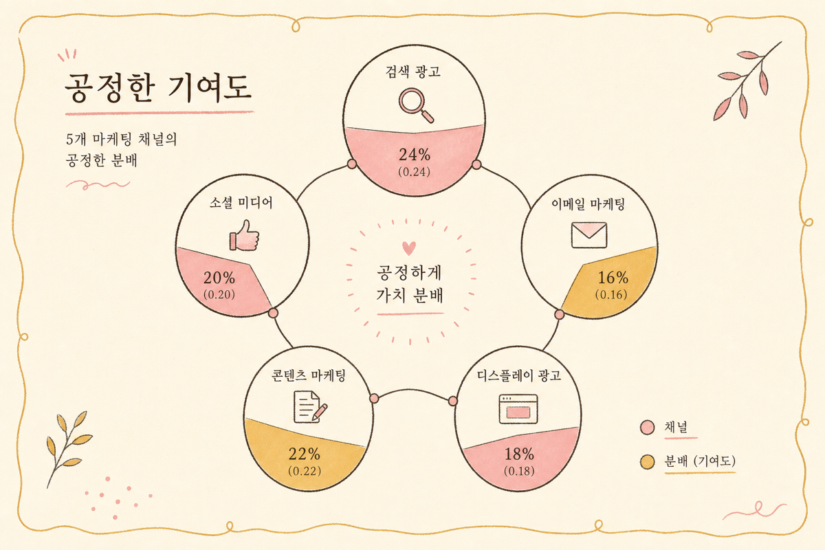 Shapley value — 채널이 들어왔다 빠졌다 하는 모든 경우의 기여도 평균 다이어그램