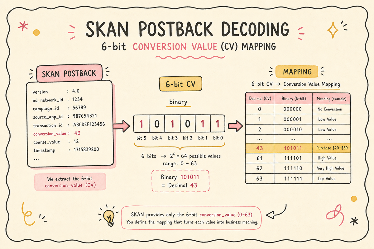 SKAdNetwork conversion value 6비트 인코딩 다이어그램
