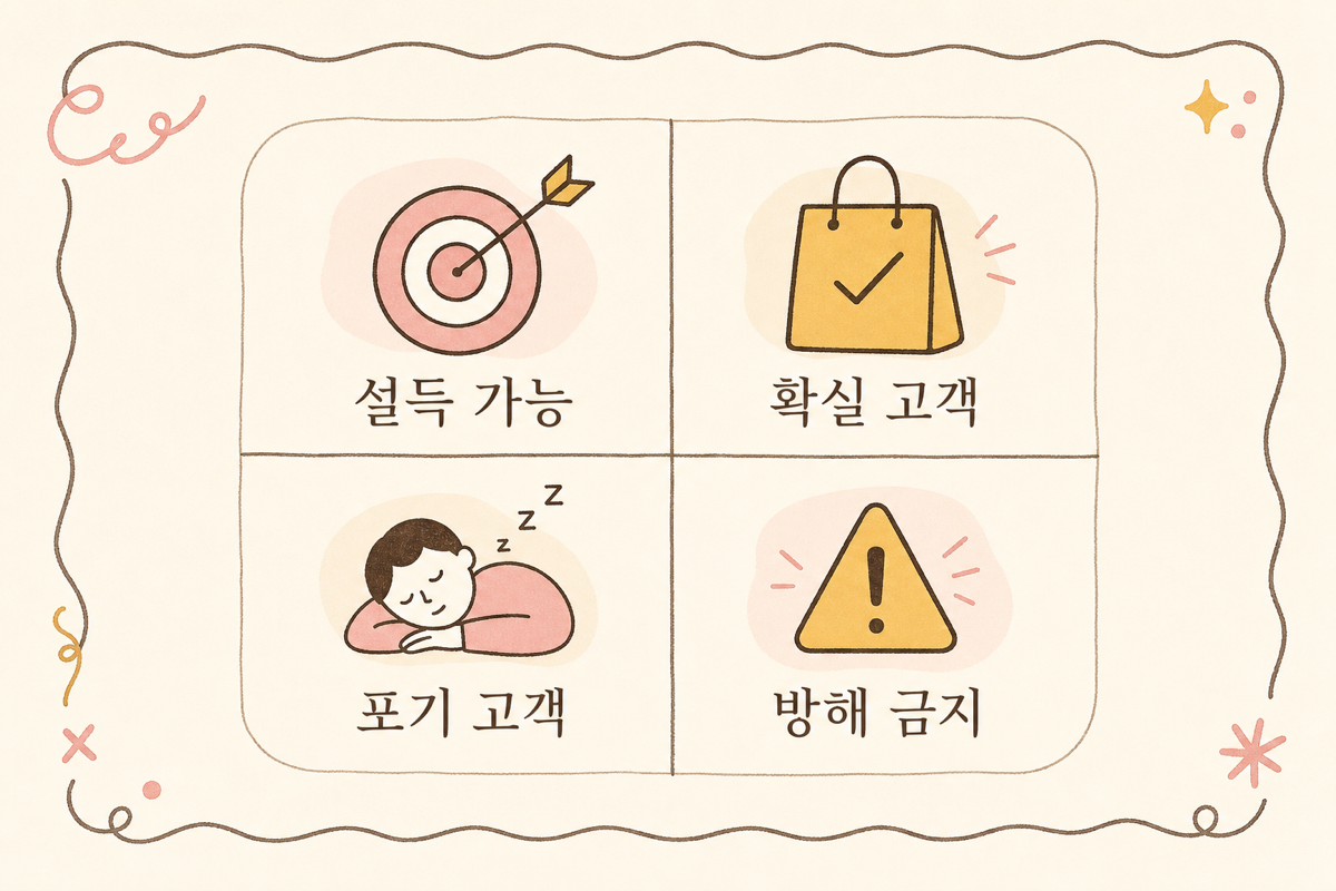 고객을 4가지 페르소나로 분류한 다이어그램 — persuadables, sure things, lost causes, do not disturb